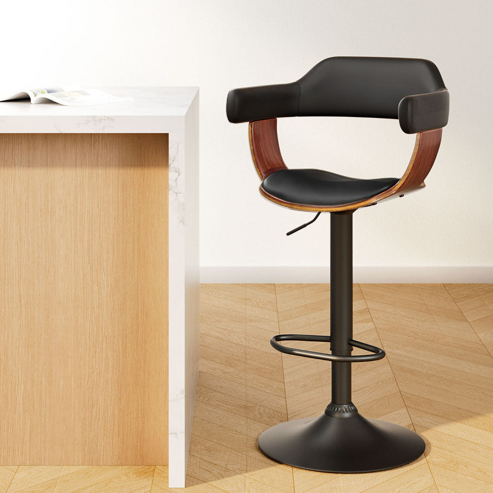Artiss Bar Stools Gas Lift Leather w/Armrest All Black-Bar Stools-PEROZ Accessories