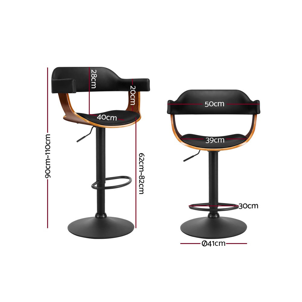 Artiss Bar Stools Gas Lift Leather w/Armrest All Black-Bar Stools-PEROZ Accessories