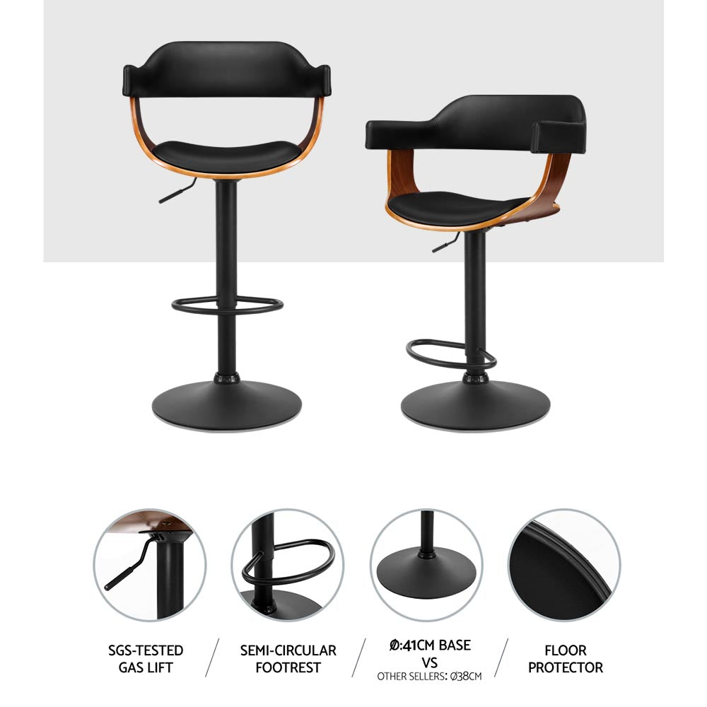 Artiss Bar Stools Gas Lift Leather w/Armrest All Black-Bar Stools-PEROZ Accessories