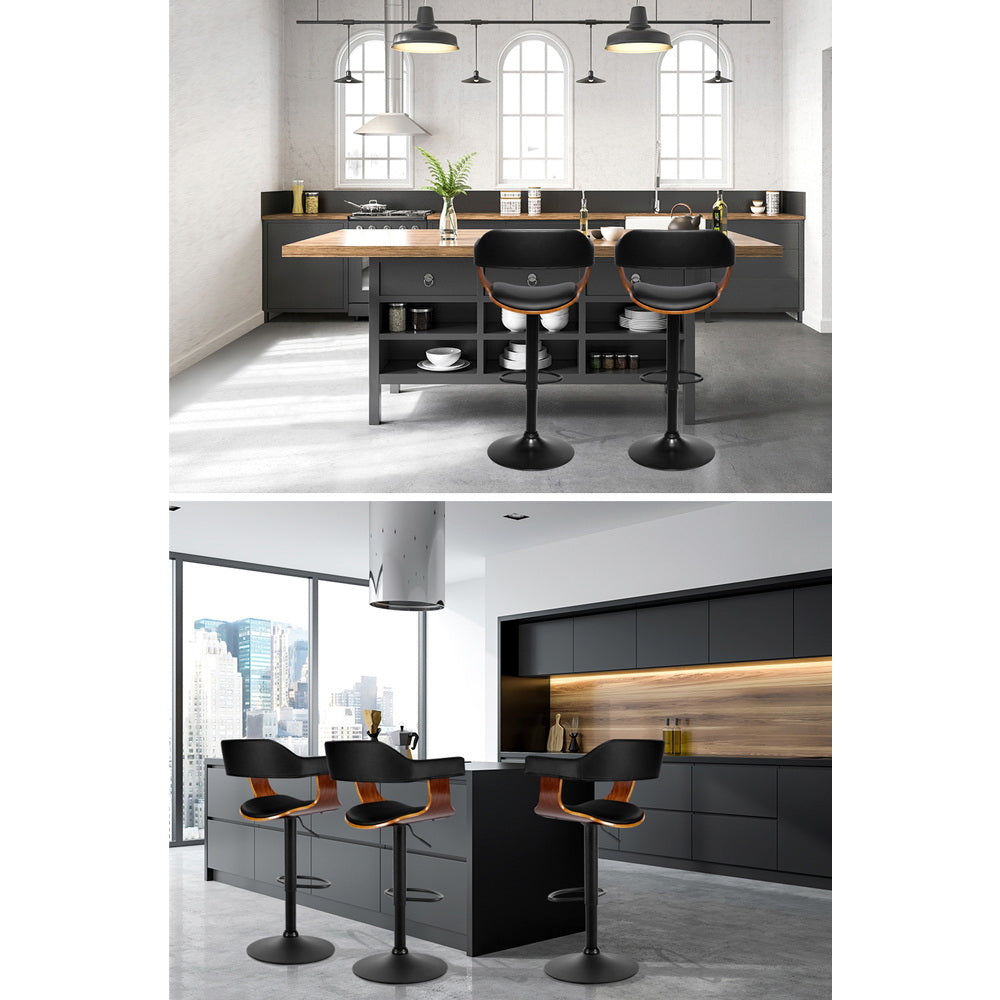 Artiss Bar Stools Gas Lift Leather w/Armrest All Black-Bar Stools-PEROZ Accessories