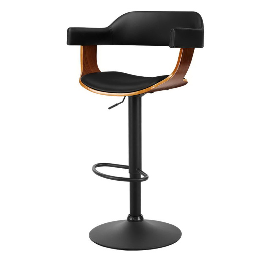 Artiss Bar Stools Gas Lift Leather w/Armrest All Black-Bar Stools-PEROZ Accessories
