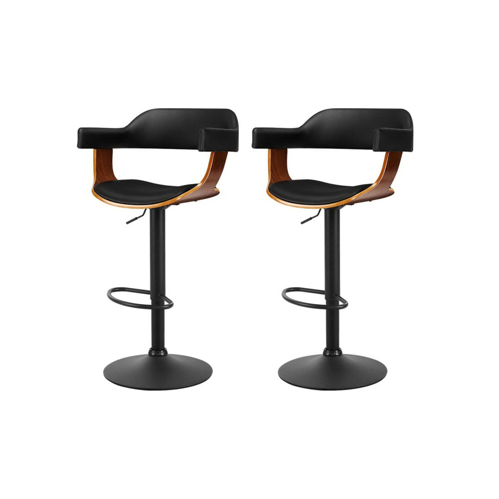 Artiss 2x Bar Stools Gas Lift Leather w/Armrest All Black-Furniture > Bar Stools & Chairs-PEROZ Accessories