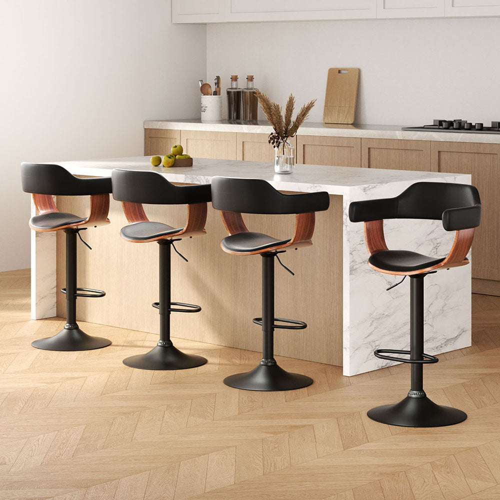 Artiss 4x Bar Stools Gas Lift Leather w/Armrest All Black-Furniture > Bar Stools & Chairs > Table & Bar Stools-PEROZ Accessories
