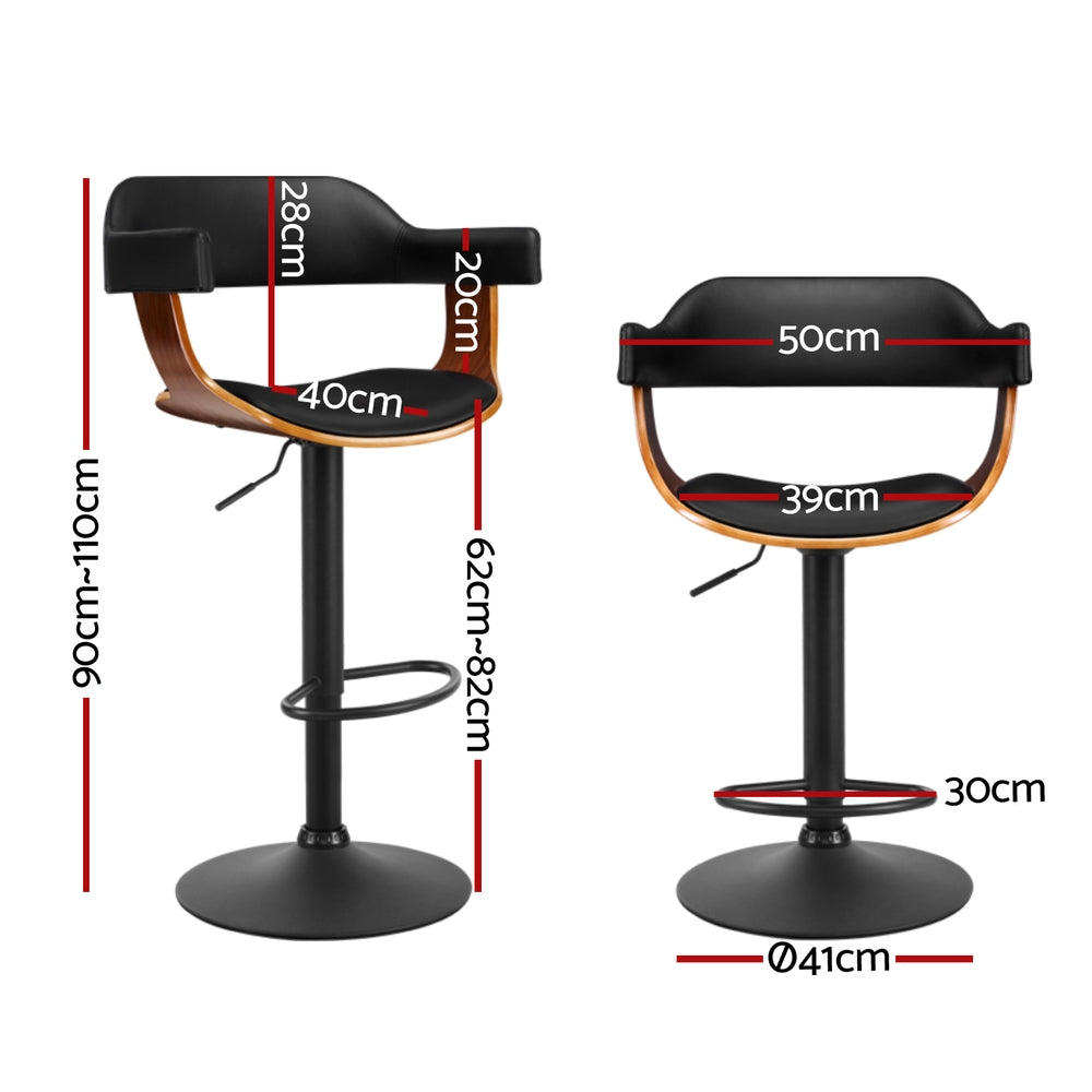 Artiss 4x Bar Stools Gas Lift Leather w/Armrest All Black-Furniture > Bar Stools & Chairs > Table & Bar Stools-PEROZ Accessories