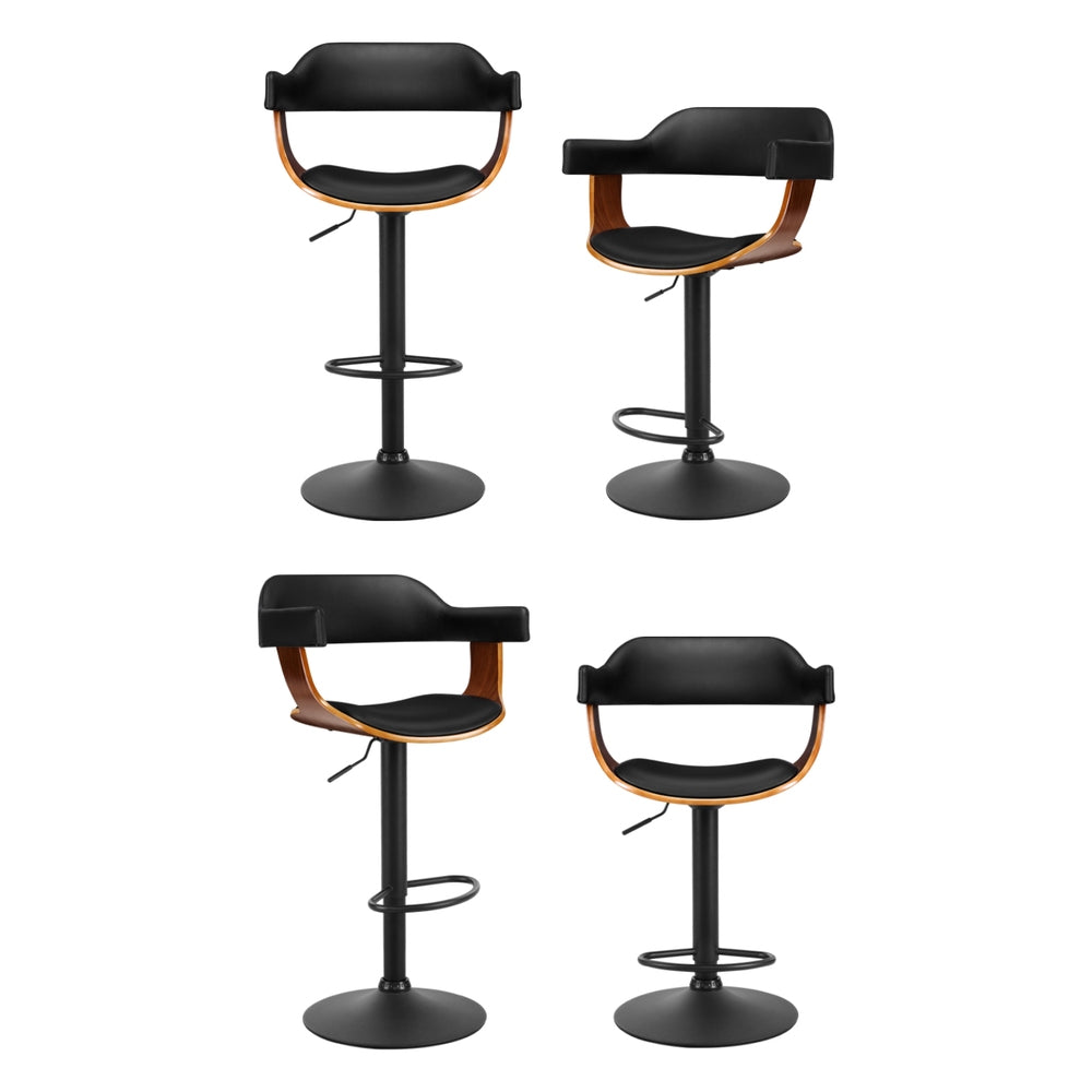 Artiss 4x Bar Stools Gas Lift Leather w/Armrest All Black-Furniture > Bar Stools & Chairs > Table & Bar Stools-PEROZ Accessories