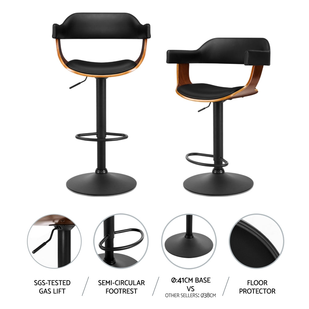 Artiss 4x Bar Stools Gas Lift Leather w/Armrest All Black-Furniture > Bar Stools & Chairs > Table & Bar Stools-PEROZ Accessories