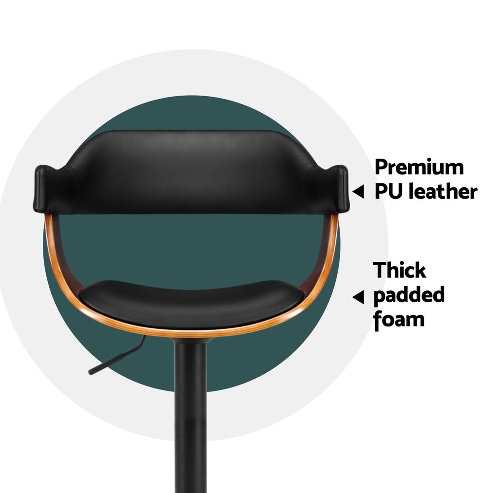 Artiss 4x Bar Stools Gas Lift Leather w/Armrest All Black-Furniture > Bar Stools & Chairs > Table & Bar Stools-PEROZ Accessories