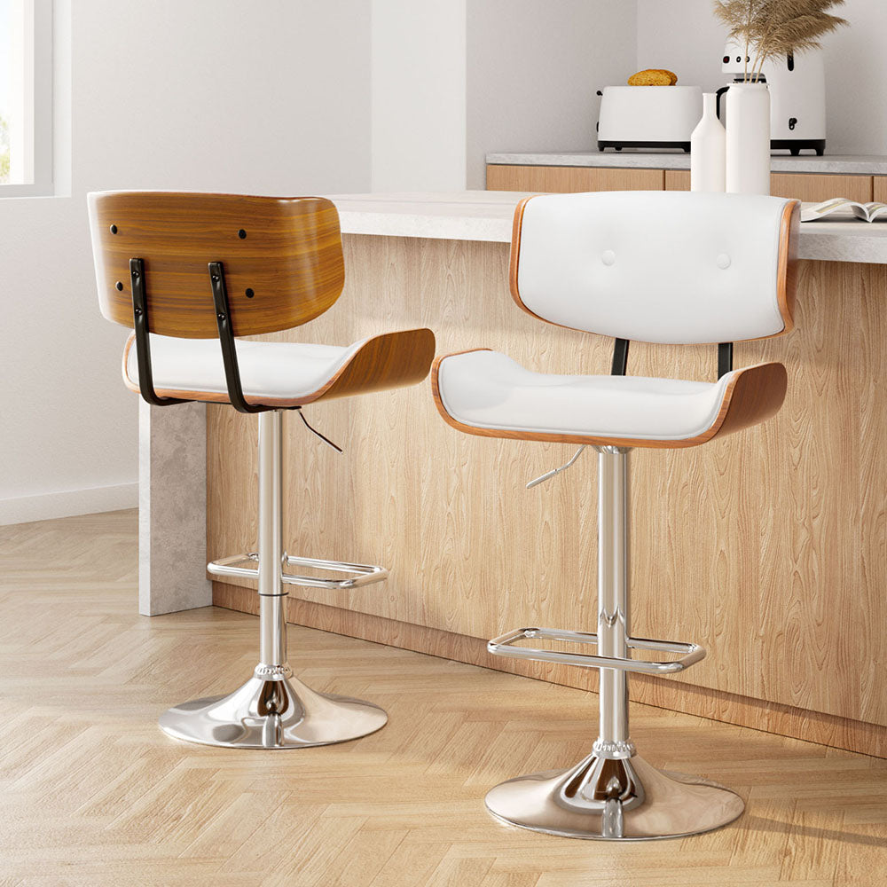 Artiss 2x Bar Stools Gas Lift Leather White-Furniture > Bar Stools & Chairs-PEROZ Accessories