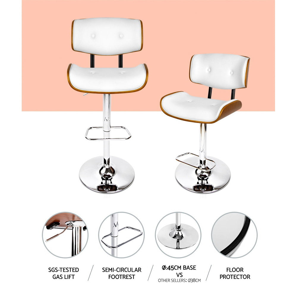 Artiss 2x Bar Stools Gas Lift Leather White-Furniture > Bar Stools & Chairs-PEROZ Accessories
