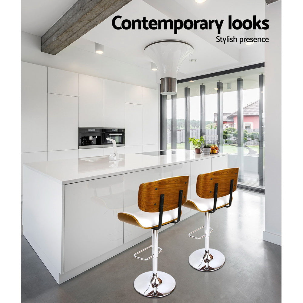 Artiss 2x Bar Stools Gas Lift Leather White-Furniture > Bar Stools & Chairs-PEROZ Accessories