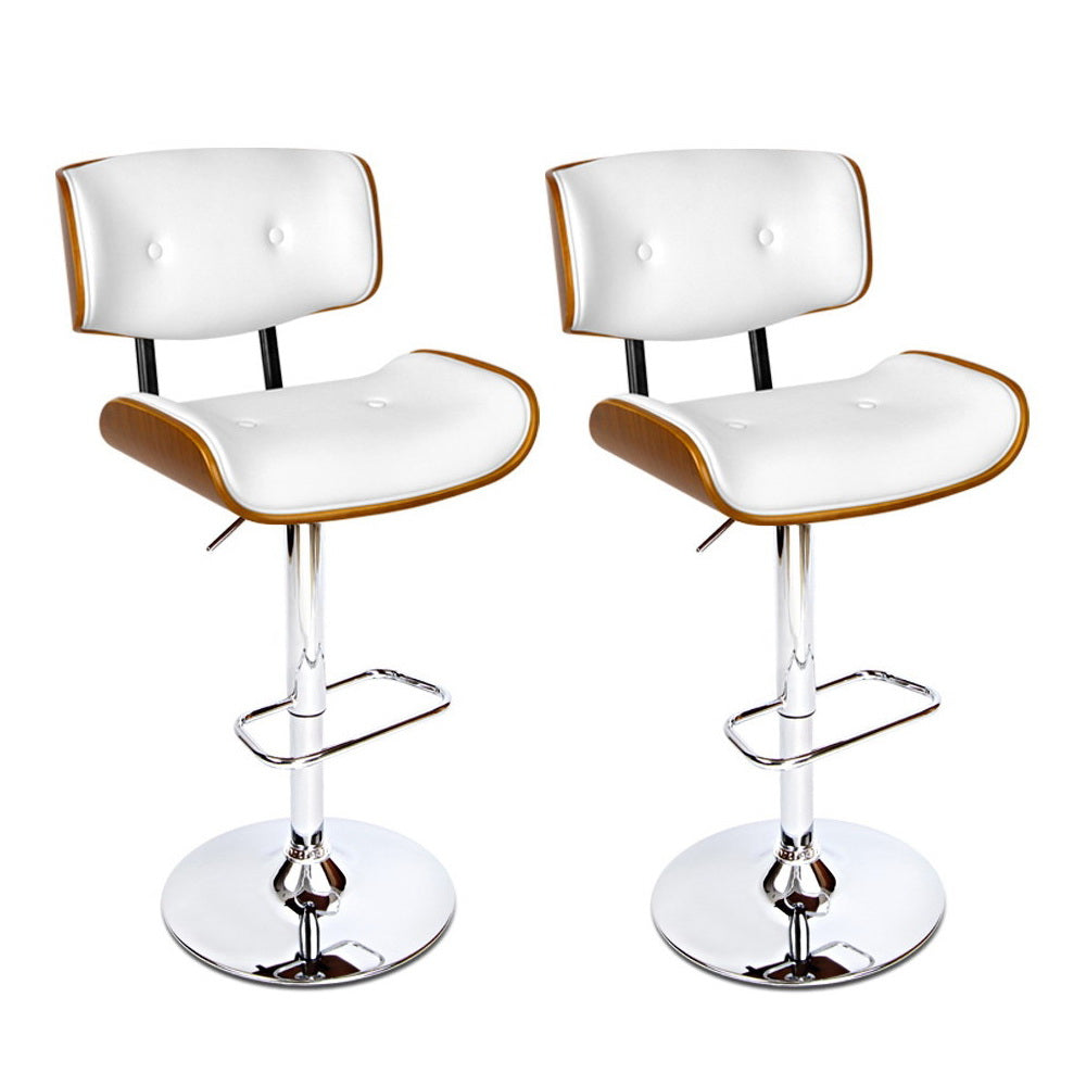 Artiss 2x Bar Stools Gas Lift Leather White-Furniture > Bar Stools & Chairs-PEROZ Accessories