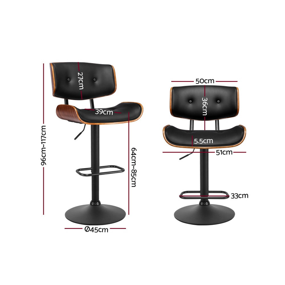 Artiss 2x Bar Stools Gas Lift Leather All Black-Furniture > Bar Stools & Chairs-PEROZ Accessories