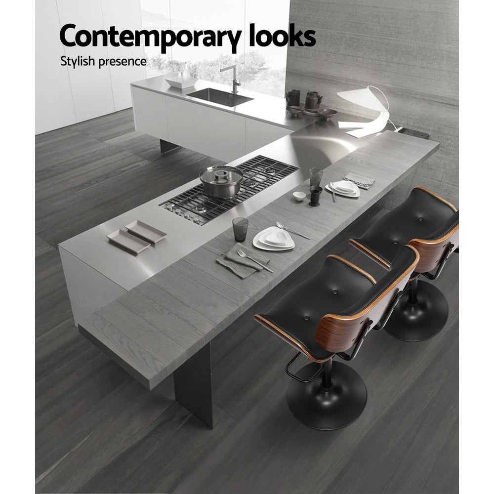 Artiss 2x Bar Stools Gas Lift Leather All Black-Furniture > Bar Stools & Chairs-PEROZ Accessories