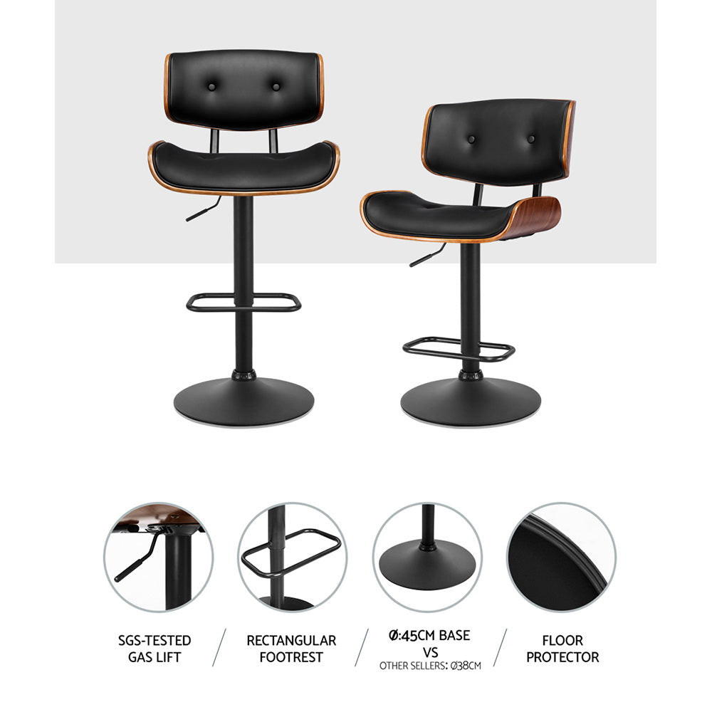 Artiss 2x Bar Stools Gas Lift Leather All Black-Furniture > Bar Stools & Chairs-PEROZ Accessories