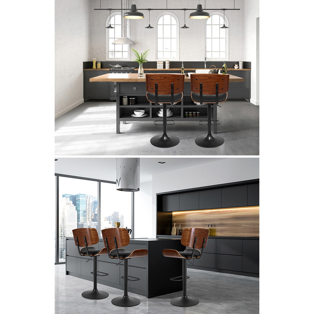 Artiss 2x Bar Stools Gas Lift Leather All Black-Furniture > Bar Stools & Chairs-PEROZ Accessories