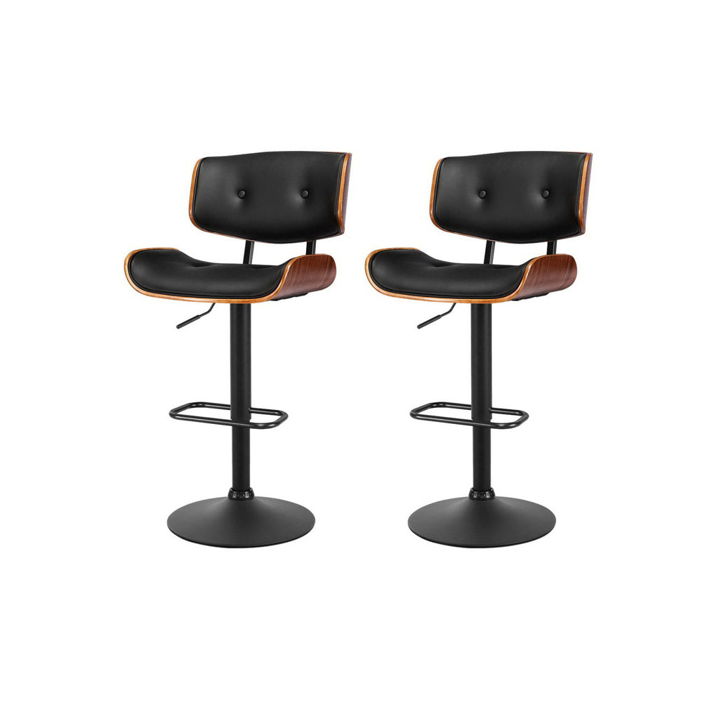 Artiss 2x Bar Stools Gas Lift Leather All Black-Furniture > Bar Stools & Chairs-PEROZ Accessories