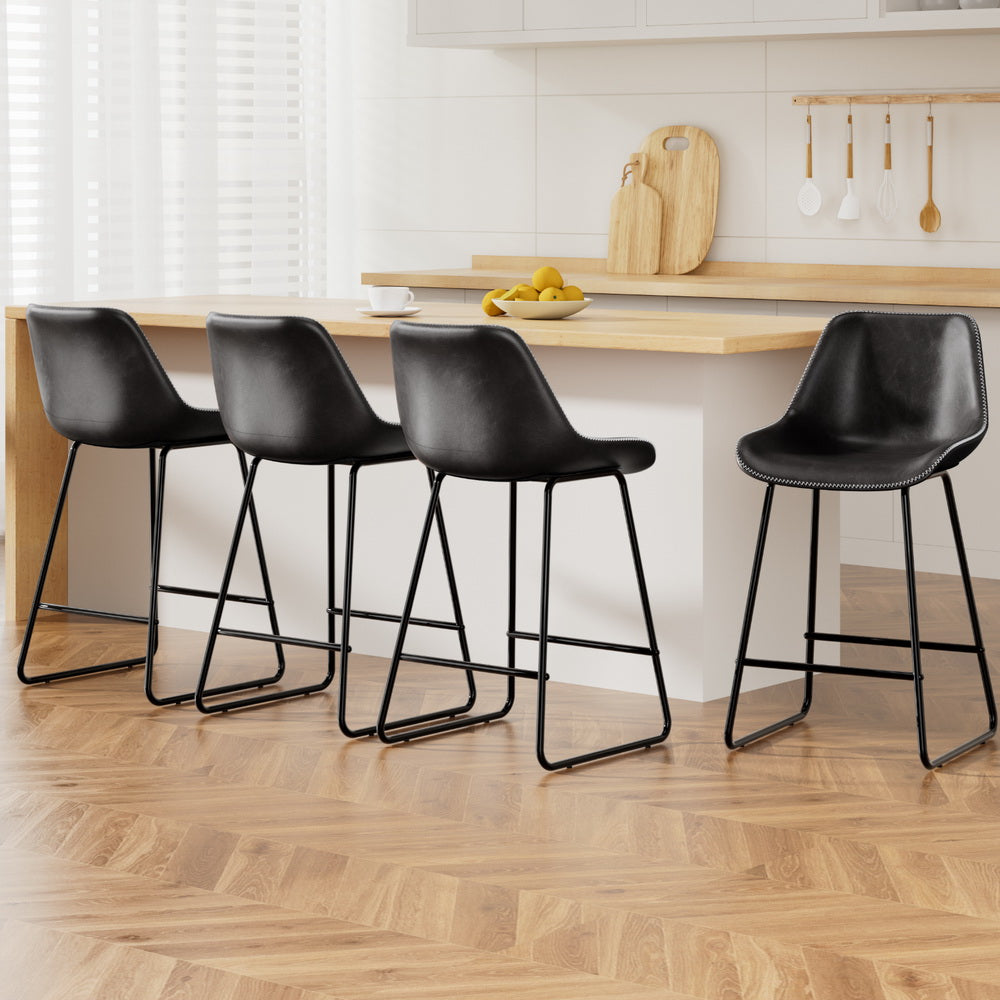 Artiss 4x Bar Stools Leather Padded Metal Legs Black-Furniture > Bar Stools & Chairs > Massage Chairs-PEROZ Accessories
