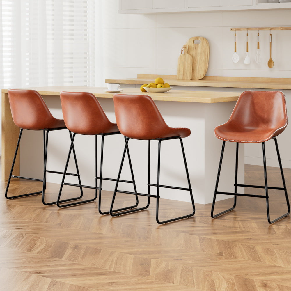 Artiss 4x Bar Stools Leather Padded Metal Legs Brown-Furniture > Bar Stools & Chairs > Massage Chairs-PEROZ Accessories