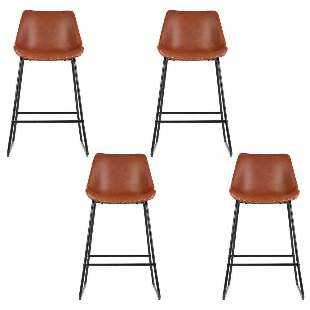 Artiss 4x Bar Stools Leather Padded Metal Legs Brown-Furniture > Bar Stools & Chairs > Massage Chairs-PEROZ Accessories