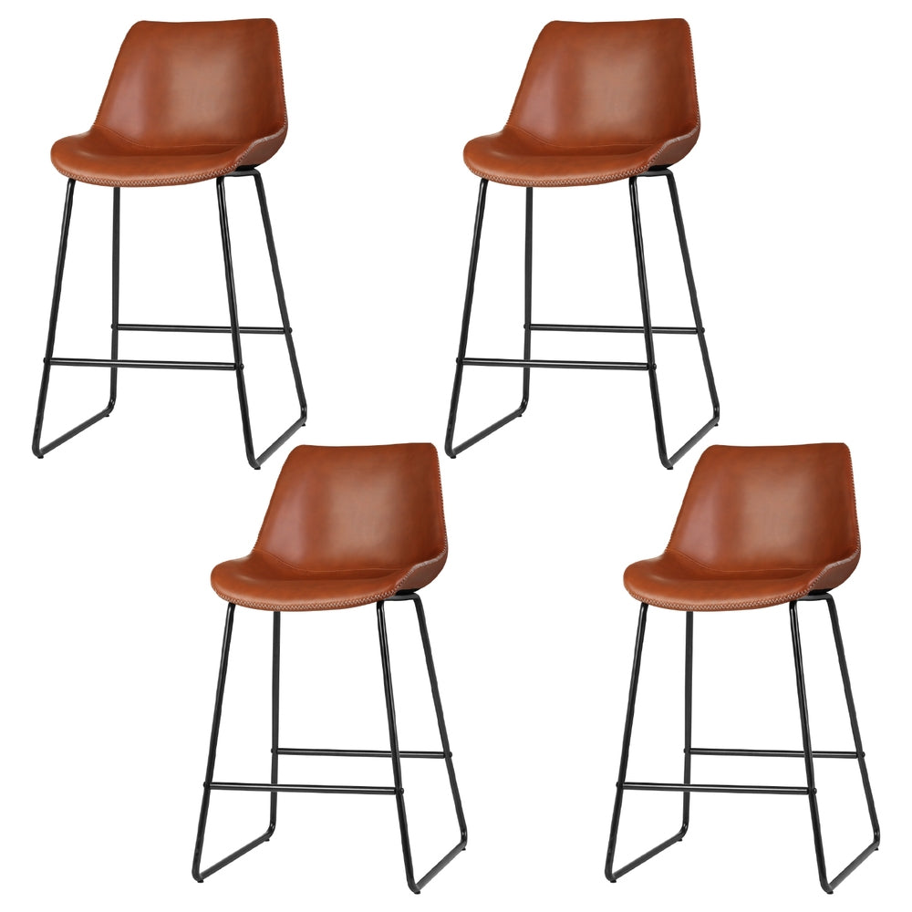 Artiss 4x Bar Stools Leather Padded Metal Legs Brown-Furniture > Bar Stools & Chairs > Massage Chairs-PEROZ Accessories