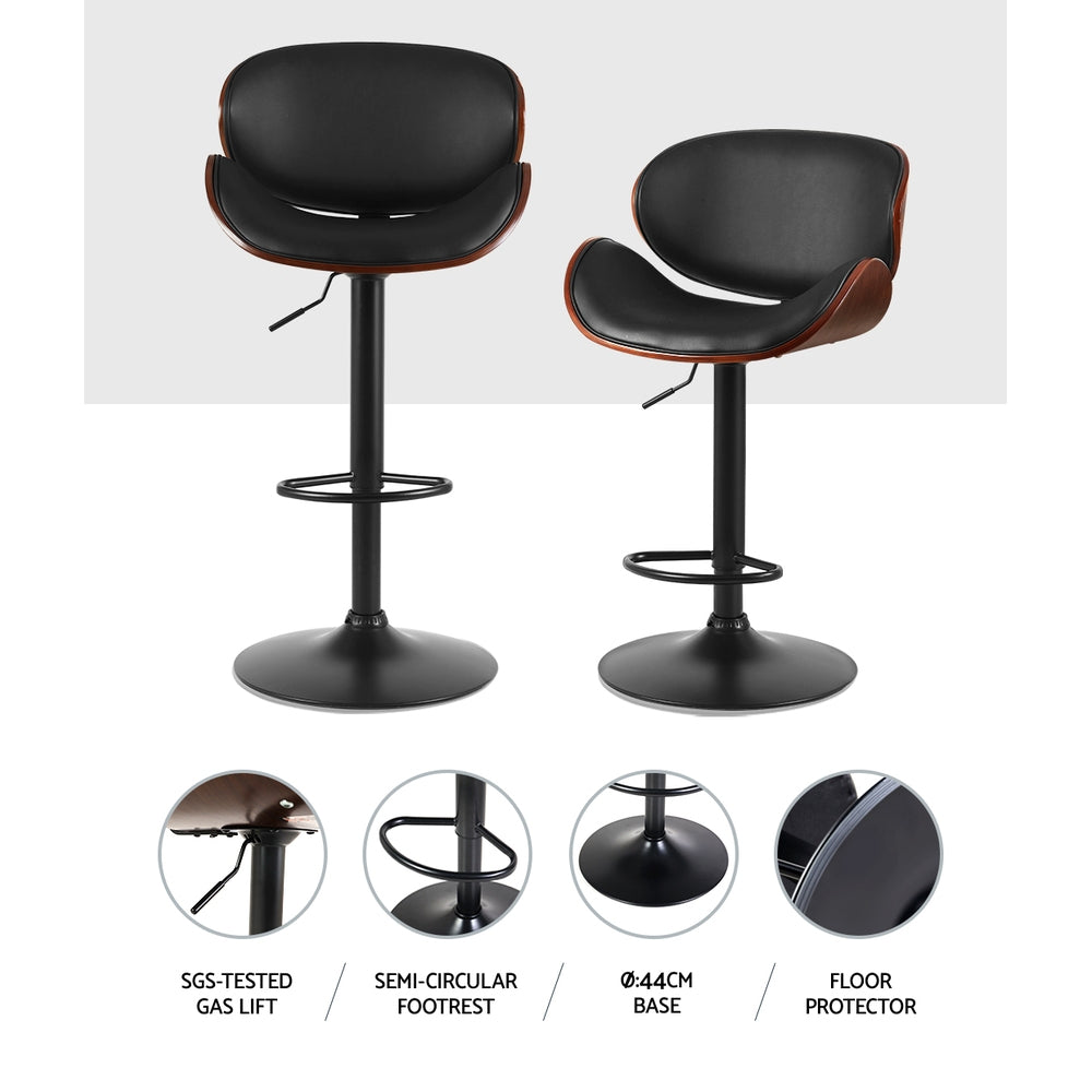 Artiss Bar Stools Kitchen Leather Barstools Swivel Gas Lift Chairs Black x2-Furniture > Bar Stools & Chairs-PEROZ Accessories