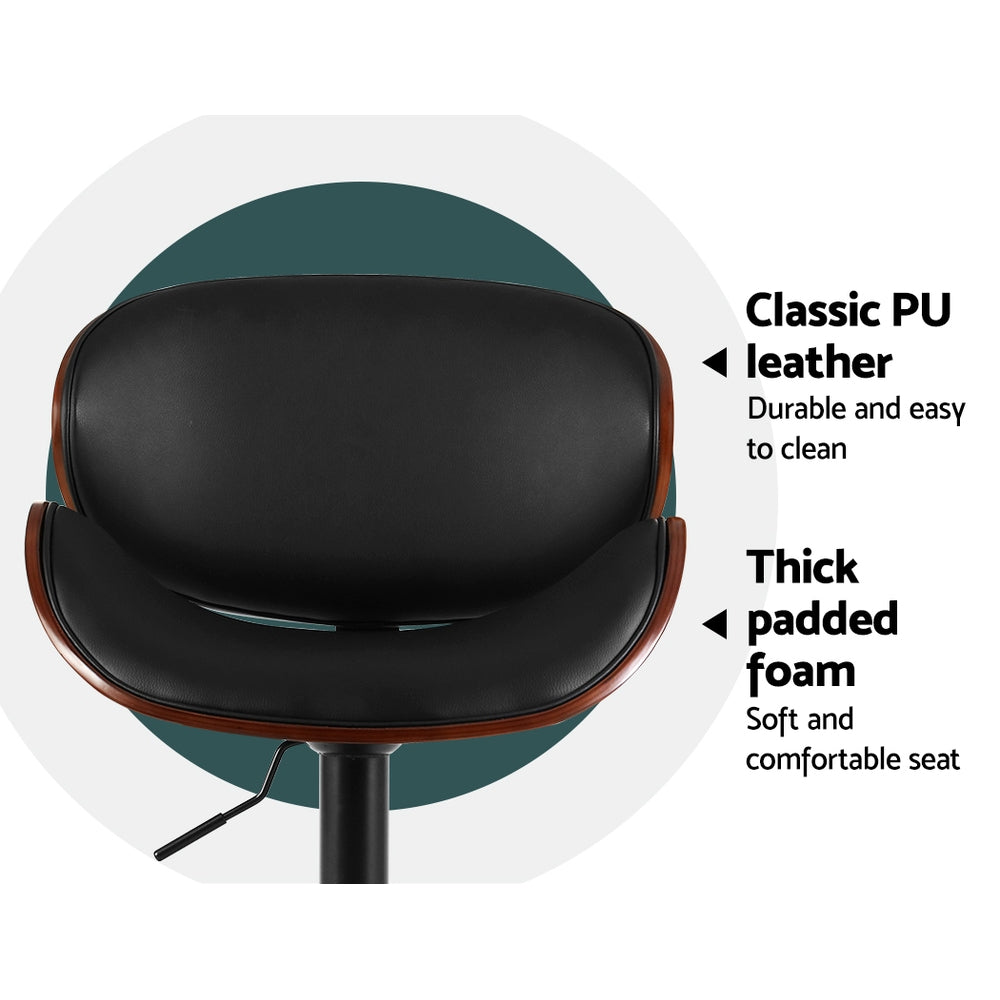 Artiss Bar Stools Kitchen Leather Barstools Swivel Gas Lift Chairs Black x2-Furniture > Bar Stools & Chairs-PEROZ Accessories