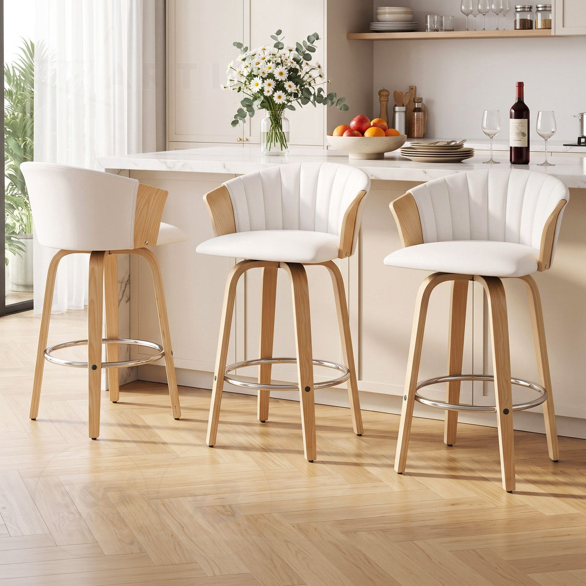 Artiss Wooden Bar Stools Set of 3 Swivel Kitchen Counter Stools Chair 66cm-Furniture > Bar Stools & Chairs > Table & Bar Stools-PEROZ Accessories