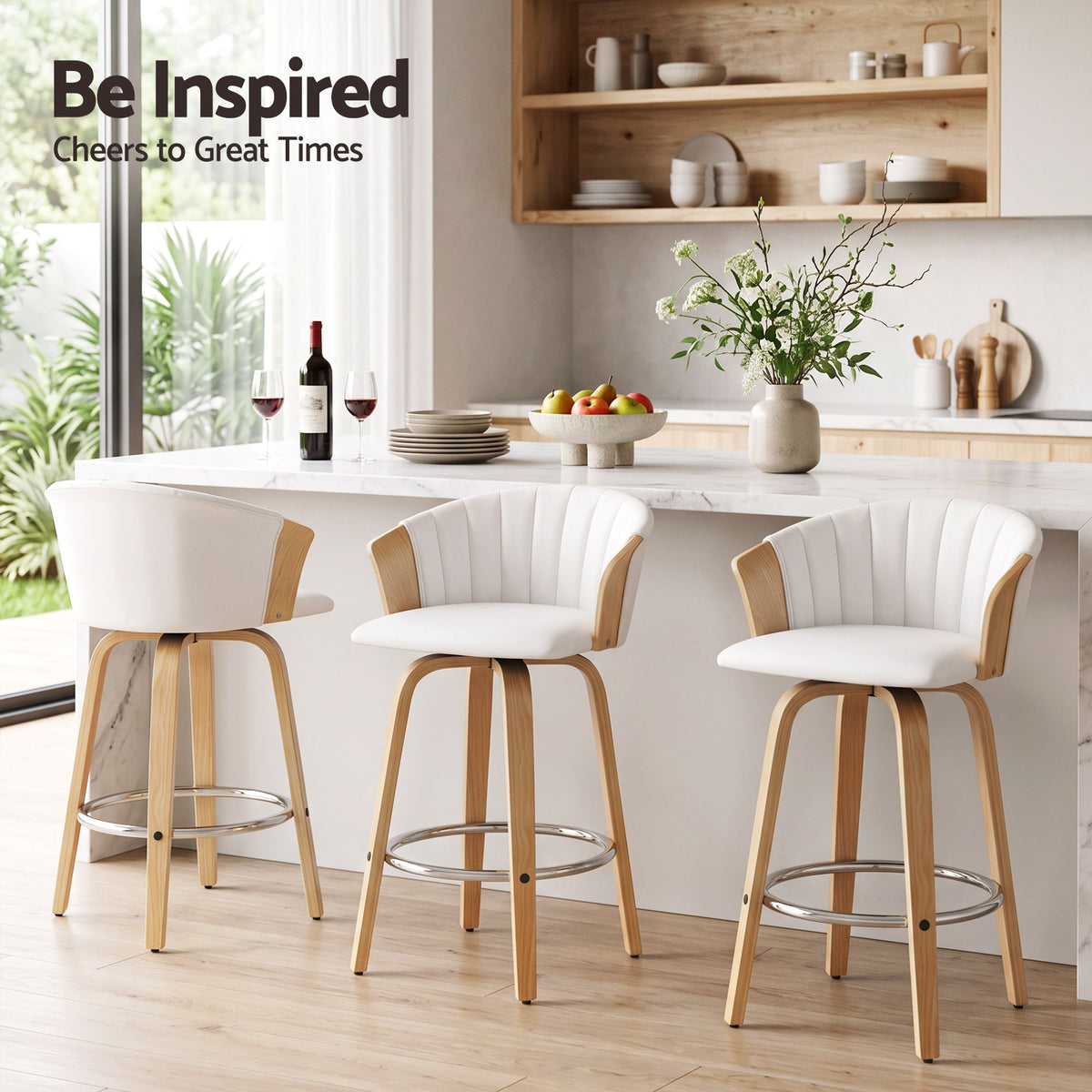 Artiss Wooden Bar Stools Set of 3 Swivel Kitchen Counter Stools Chair 66cm-Furniture > Bar Stools & Chairs > Table & Bar Stools-PEROZ Accessories