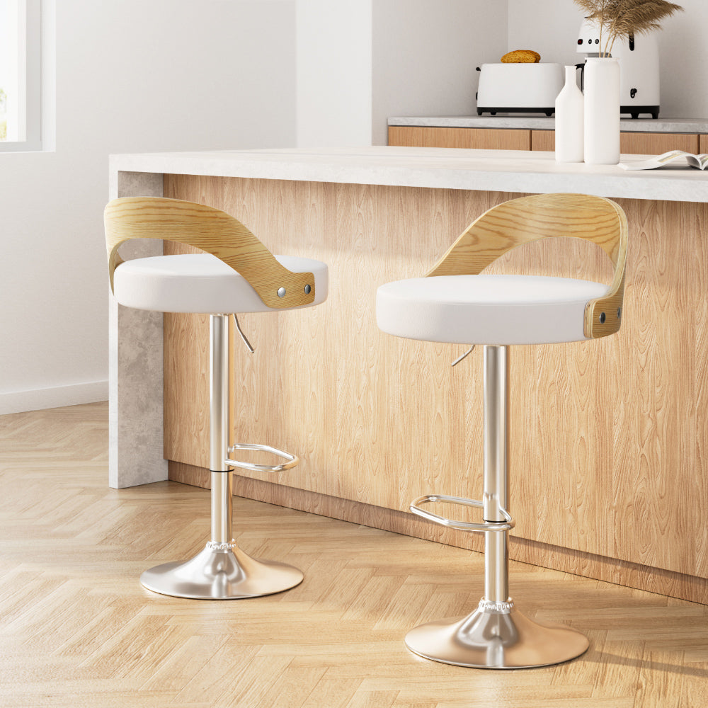 Artiss 2x Bar Stools Adjustable Leather Padded White-Furniture > Bar Stools & Chairs-PEROZ Accessories