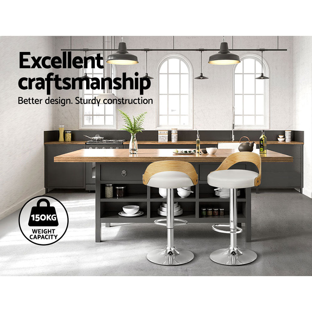 Artiss 2x Bar Stools Adjustable Leather Padded White-Furniture > Bar Stools & Chairs-PEROZ Accessories