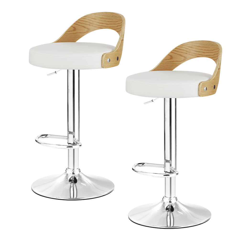 Artiss 2x Bar Stools Adjustable Leather Padded White-Furniture > Bar Stools & Chairs-PEROZ Accessories