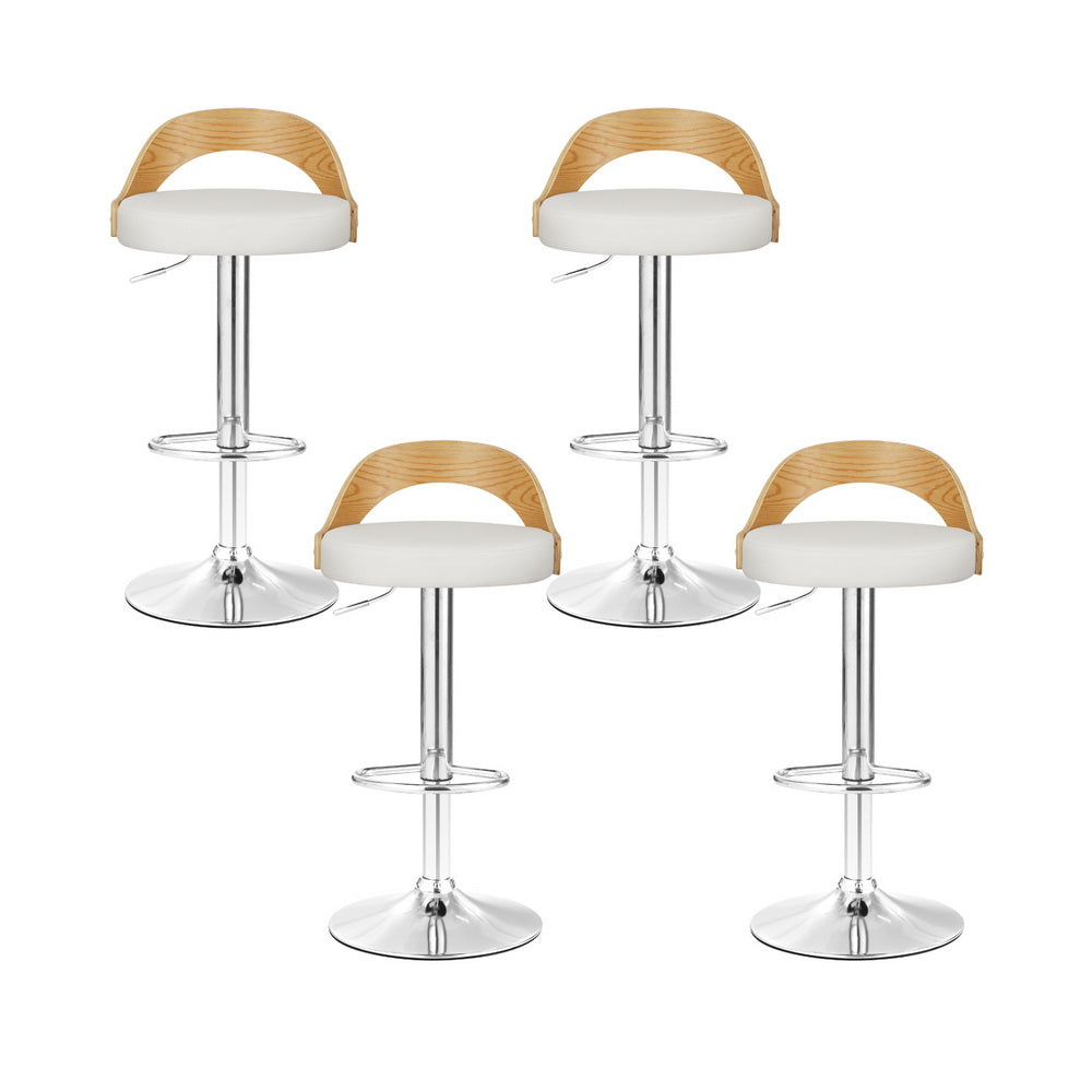 Artiss 4x Bar Stools Adjustable Leather Padded White-Furniture > Bar Stools & Chairs > Arm Chairs & Recliners-PEROZ Accessories