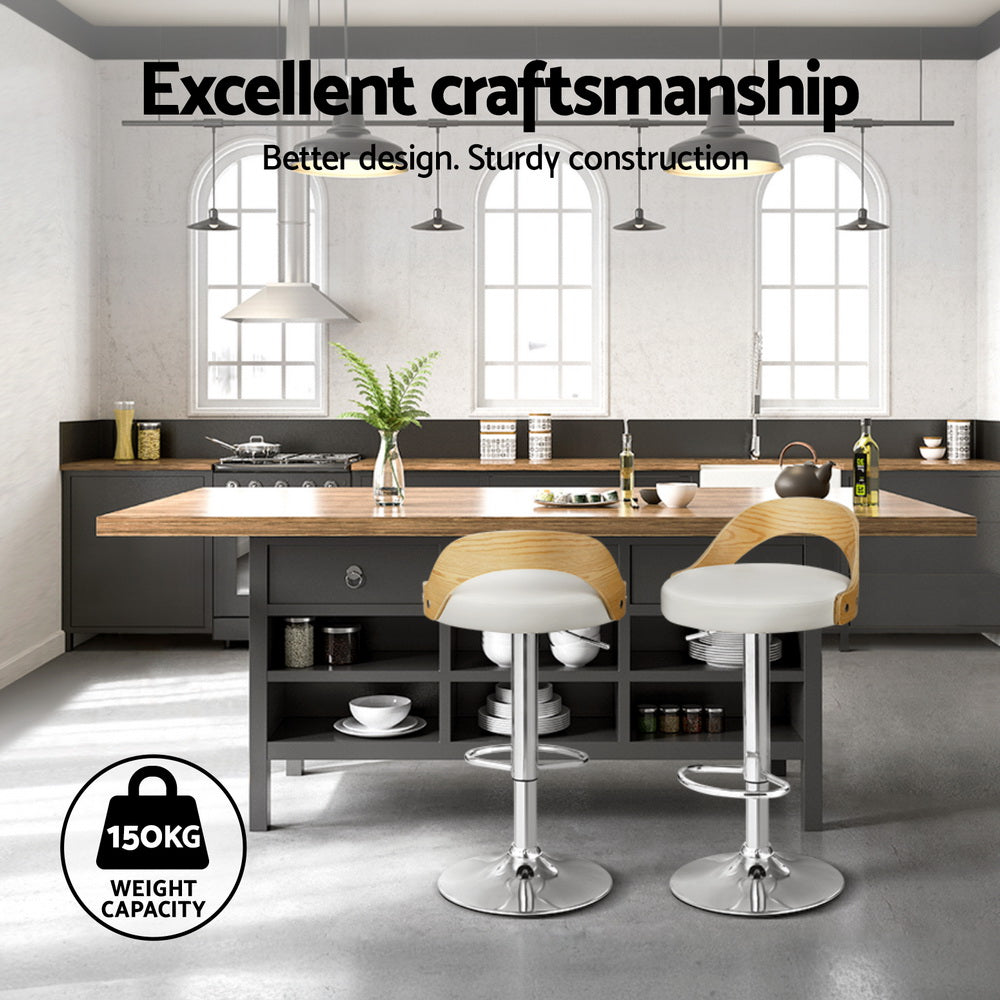 Artiss 4x Bar Stools Adjustable Leather Padded White-Furniture > Bar Stools & Chairs > Arm Chairs & Recliners-PEROZ Accessories