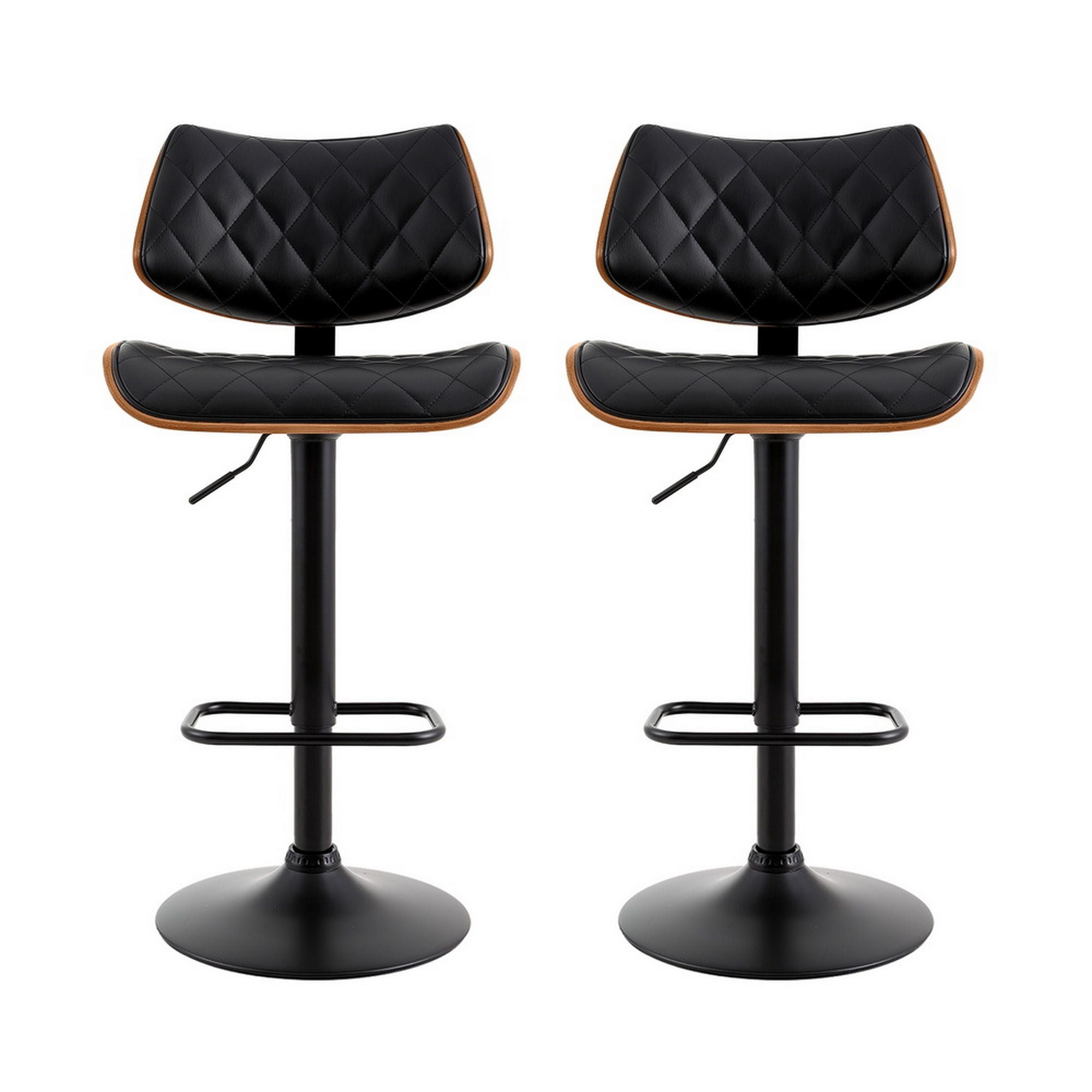 Artiss 2x Bar Stools Kitchen Dining Chairs Gas Lift Stool Wooden Leather Black-Furniture > Bar Stools & Chairs > Table & Bar Stools-PEROZ Accessories