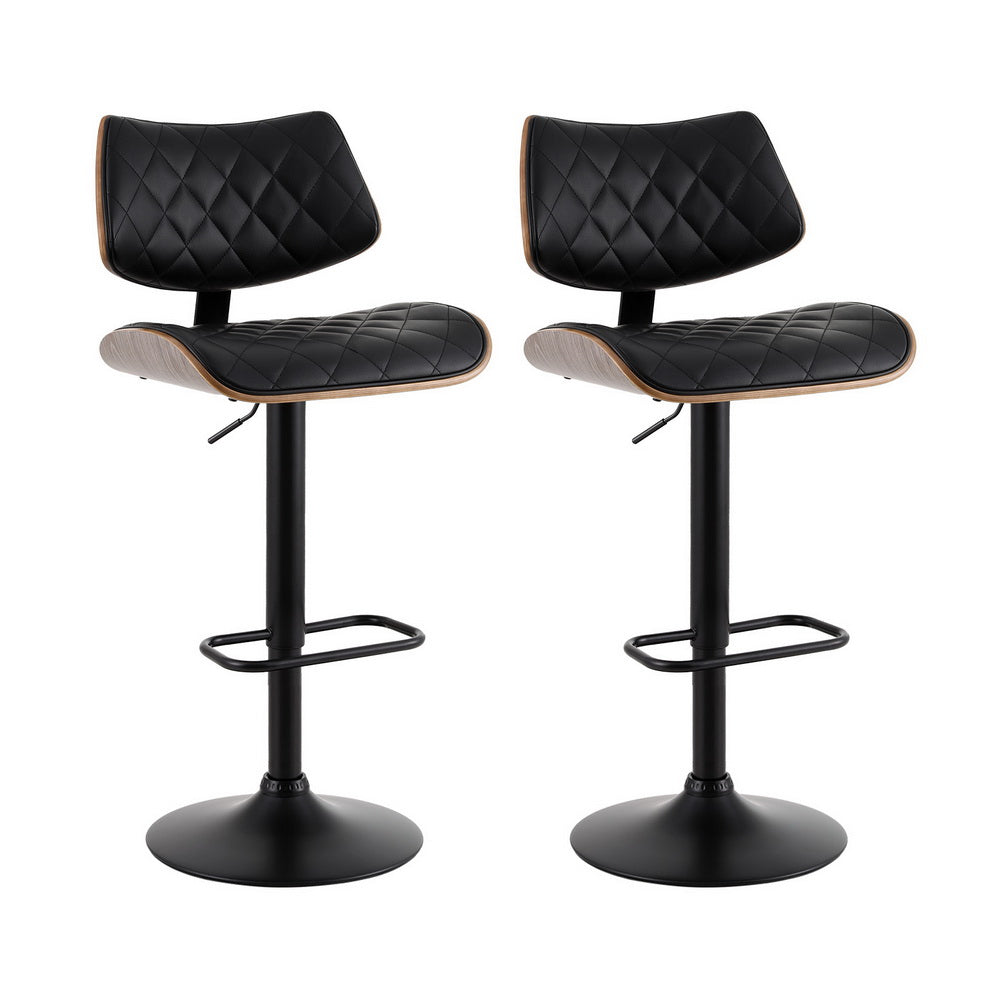 Artiss 2x Bar Stools Kitchen Dining Chairs Gas Lift Stool Wooden Leather Black-Furniture > Bar Stools & Chairs > Table & Bar Stools-PEROZ Accessories