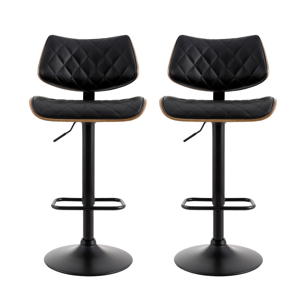 Artiss 2x Bar Stools Kitchen Dining Chairs Gas Lift Stool Wooden Leather Black-Furniture > Bar Stools & Chairs > Table & Bar Stools-PEROZ Accessories