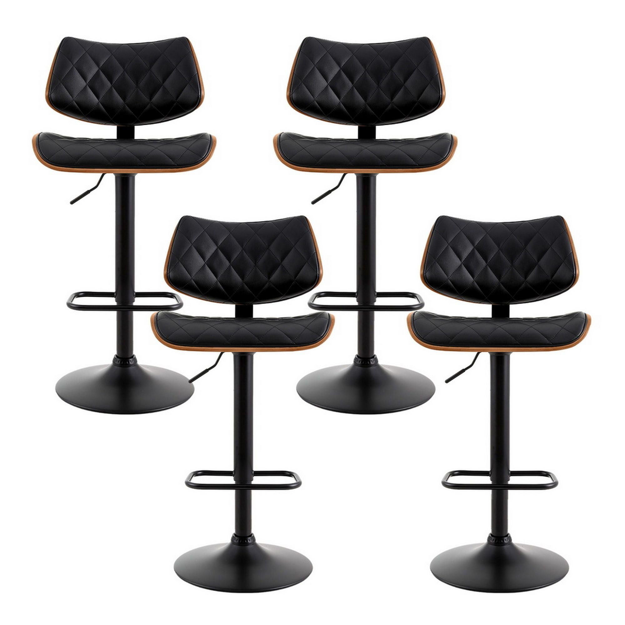 Artiss 4x Bar Stools Kitchen Dining Chairs Gas Lift Stool Wooden Leather Black-Furniture > Bar Stools & Chairs > Table & Bar Stools-PEROZ Accessories