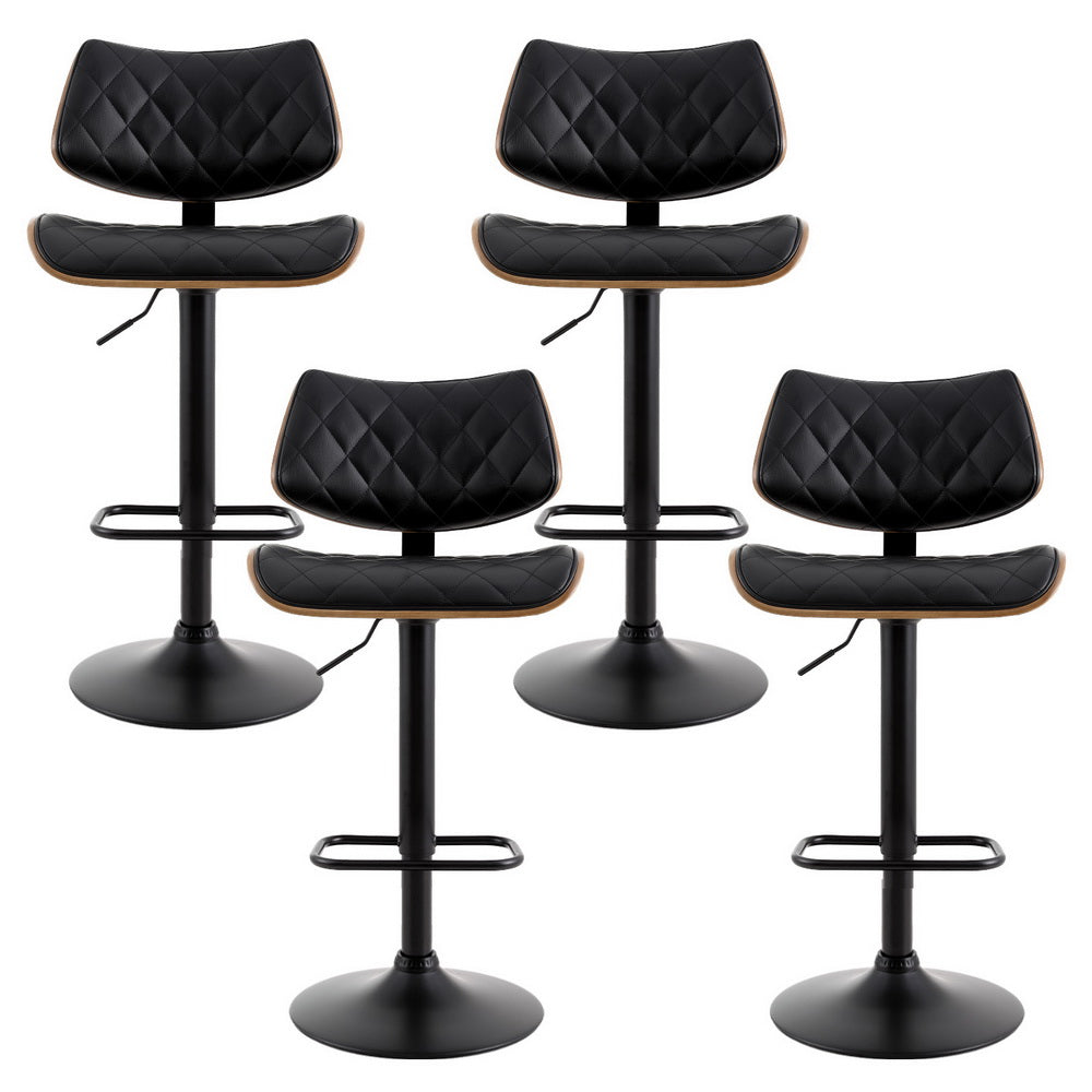 Artiss 4x Bar Stools Kitchen Dining Chairs Gas Lift Stool Wooden Leather Black-Furniture > Bar Stools & Chairs > Table & Bar Stools-PEROZ Accessories
