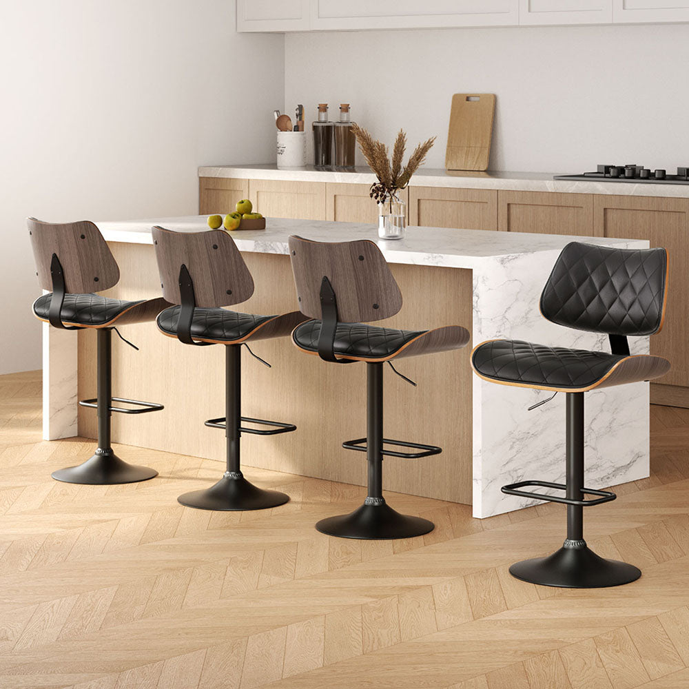 Artiss 4x Bar Stools Kitchen Dining Chairs Gas Lift Stool Wooden Leather Black-Furniture > Bar Stools & Chairs > Table & Bar Stools-PEROZ Accessories