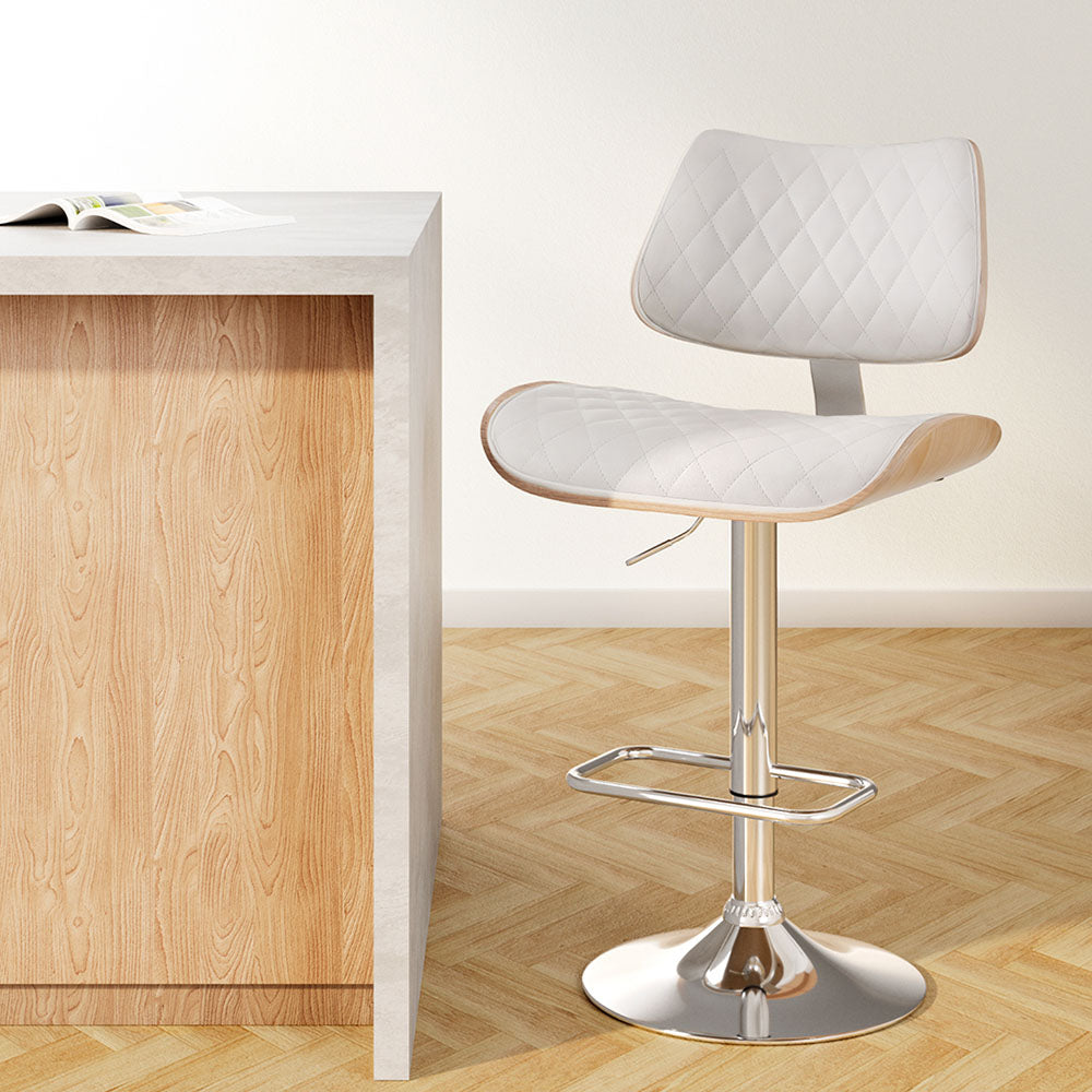 Artiss Bar Stools Kitchen Dining Chairs Gas Lift Stool Wooden Leather White-Furniture > Bar Stools & Chairs-PEROZ Accessories
