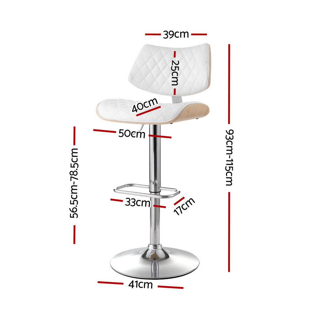 Artiss 2x Bar Stools Kitchen Dining Chairs Gas Lift Stool Wooden Leather White-Furniture > Bar Stools & Chairs > Table & Bar Stools-PEROZ Accessories
