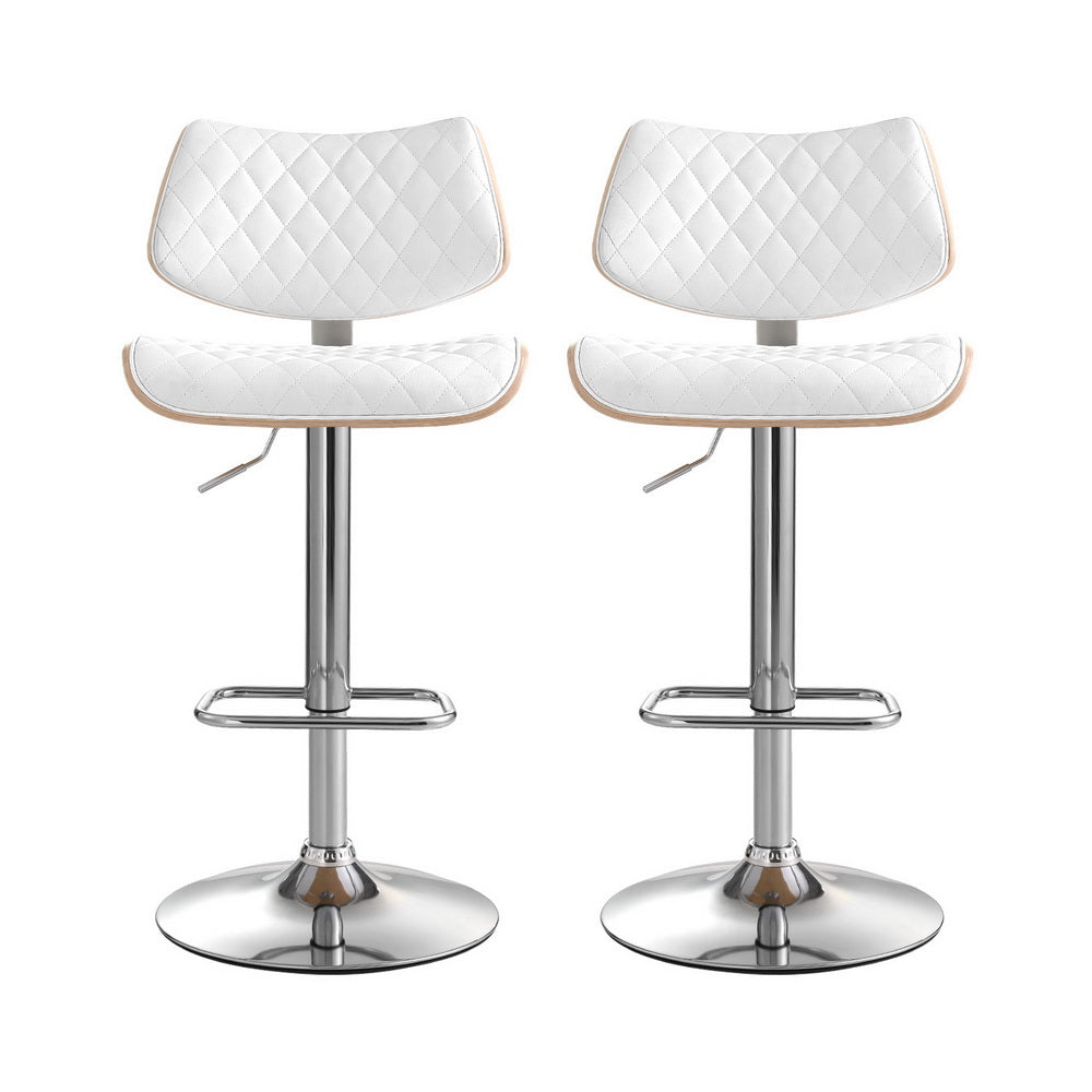 Artiss 2x Bar Stools Kitchen Dining Chairs Gas Lift Stool Wooden Leather White-Furniture > Bar Stools & Chairs > Table & Bar Stools-PEROZ Accessories