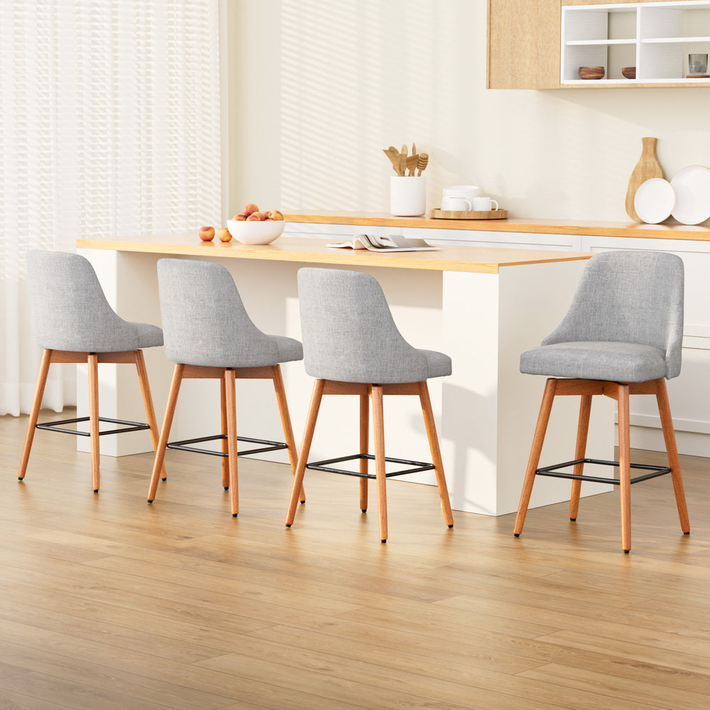 Artiss 4x Bar Stools Swivel Seat Wooden Grey-Furniture > Bar Stools & Chairs-PEROZ Accessories