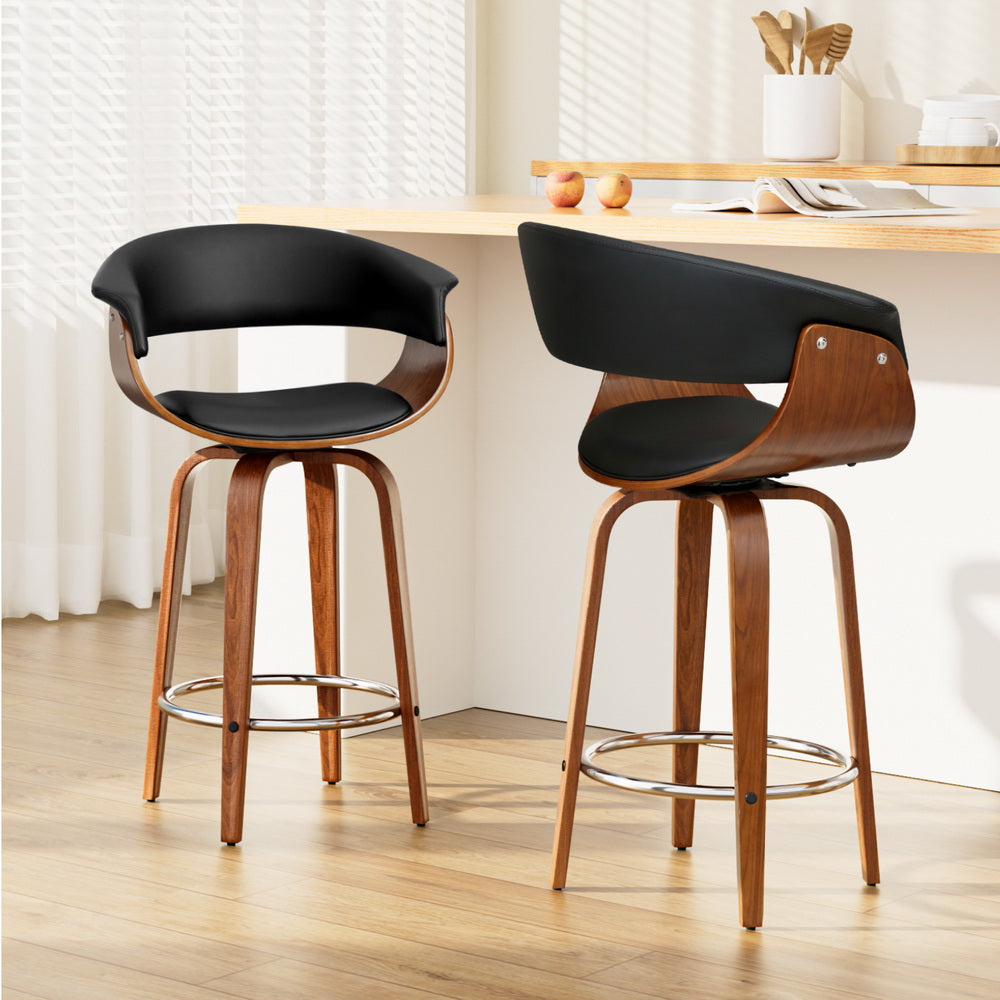 Artiss 2x Bar Stools Swivel PU Seat Wooden-Furniture > Bar Stools & Chairs-PEROZ Accessories