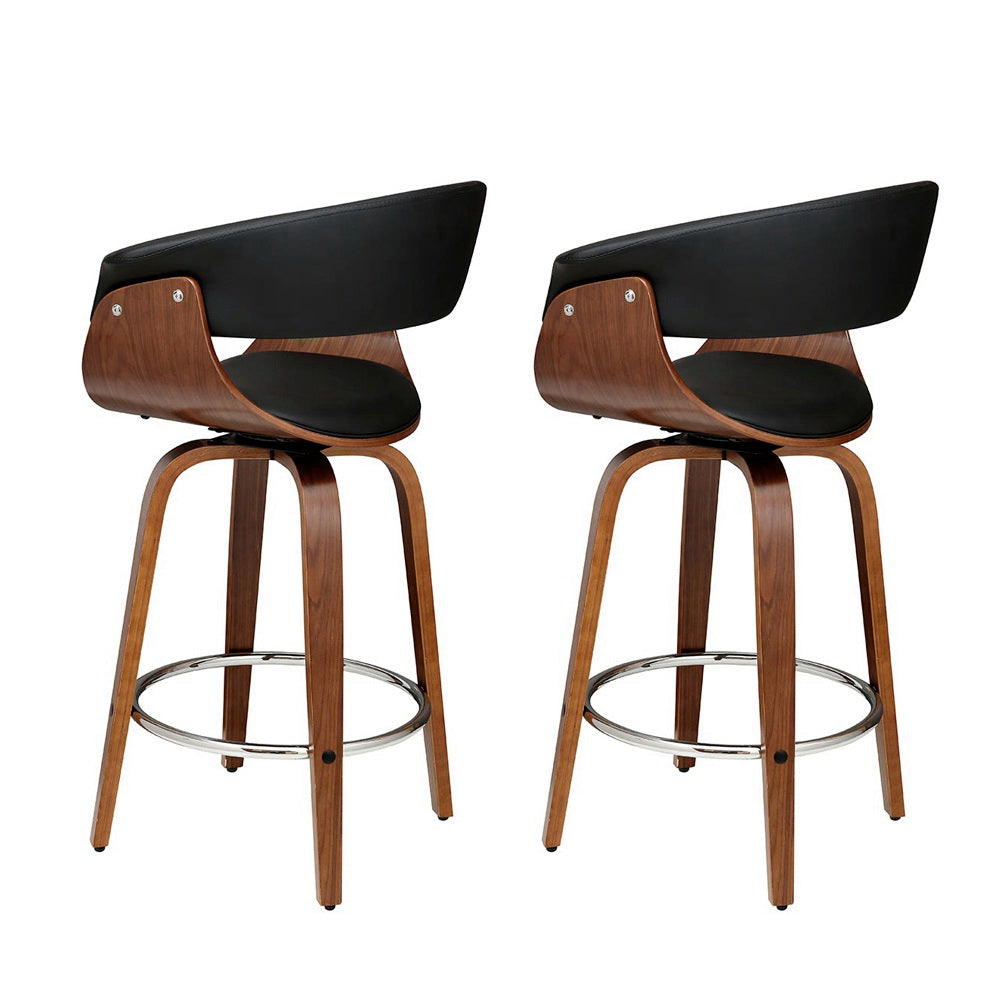 Artiss 2x Bar Stools Swivel PU Seat Wooden-Furniture > Bar Stools & Chairs-PEROZ Accessories