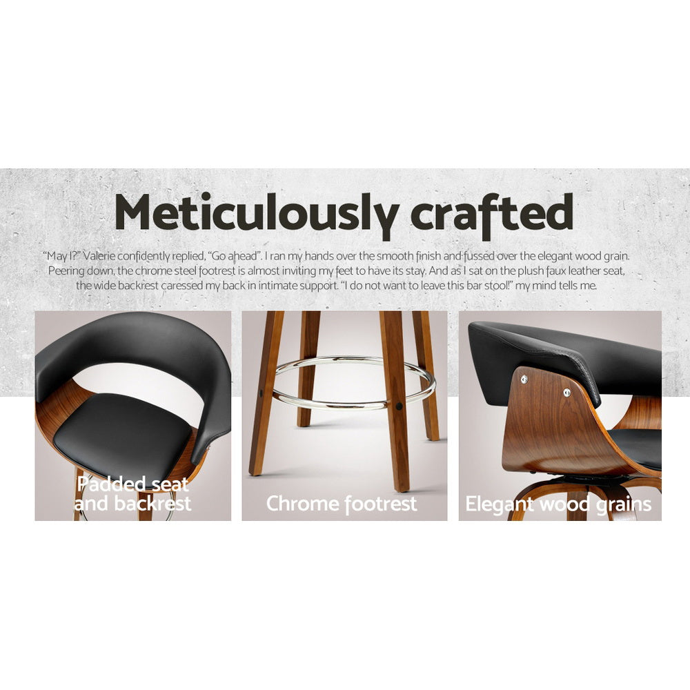 Artiss 2x Bar Stools Swivel PU Seat Wooden-Furniture > Bar Stools & Chairs-PEROZ Accessories