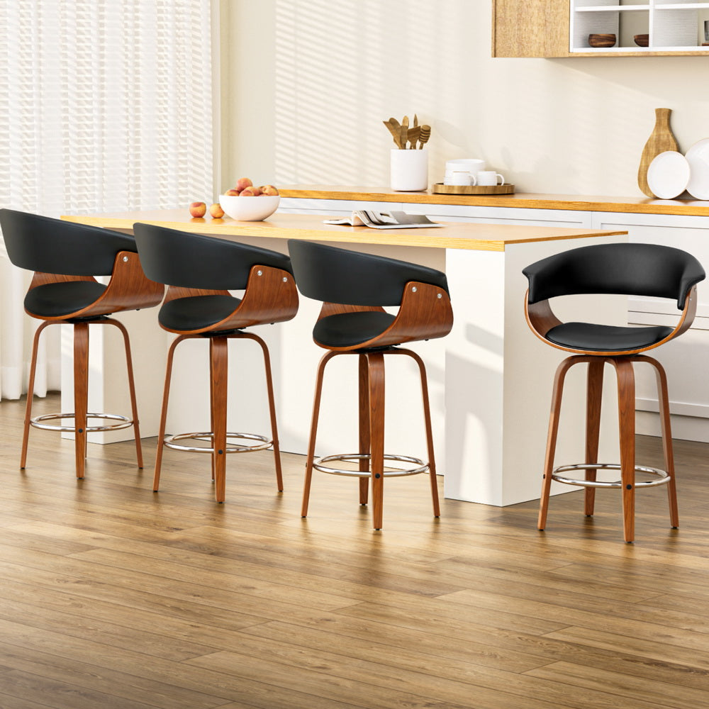 Artiss 4x Bar Stools Swivel PU Seat Wooden-Furniture > Bar Stools & Chairs-PEROZ Accessories