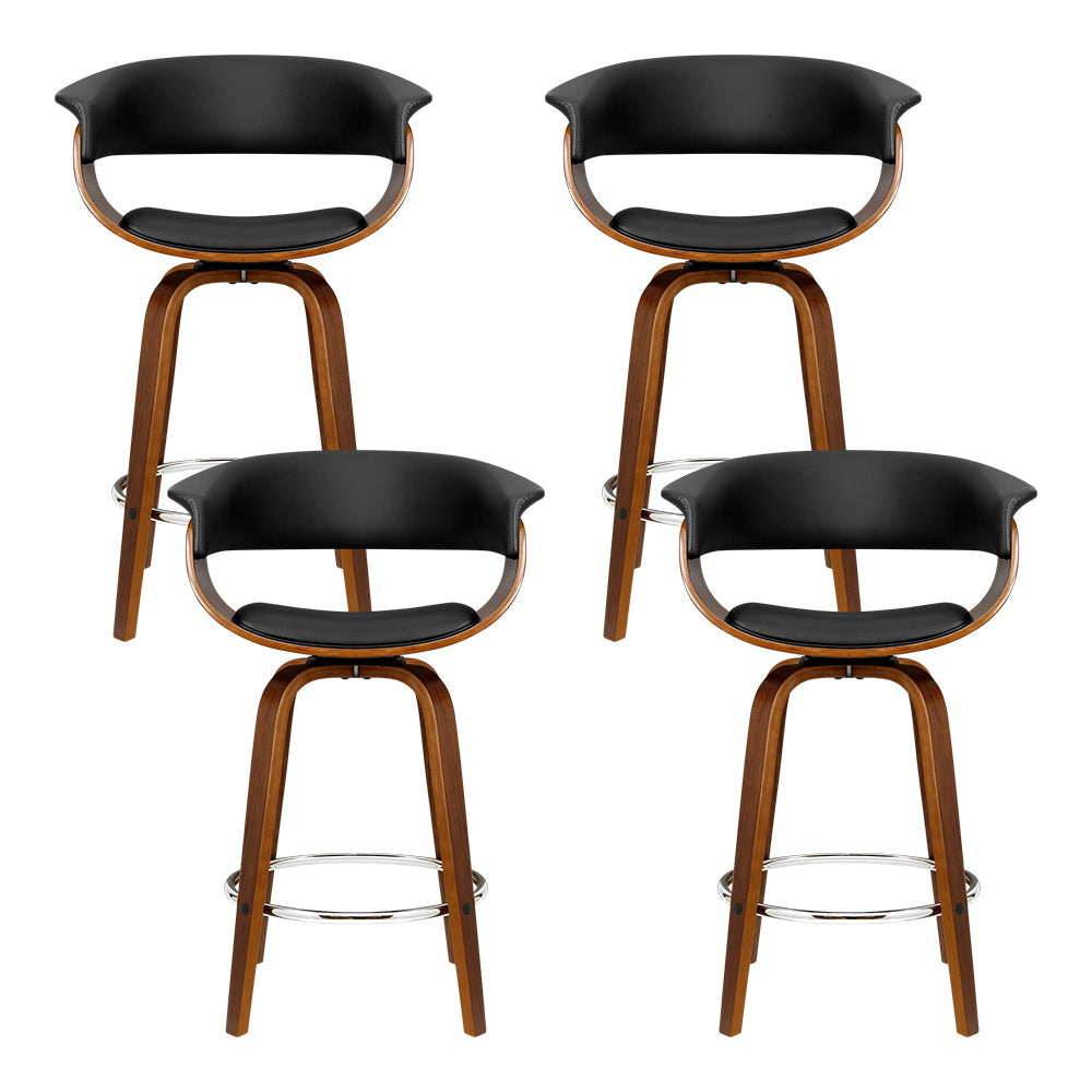 Artiss 4x Bar Stools Swivel PU Seat Wooden-Furniture > Bar Stools & Chairs-PEROZ Accessories