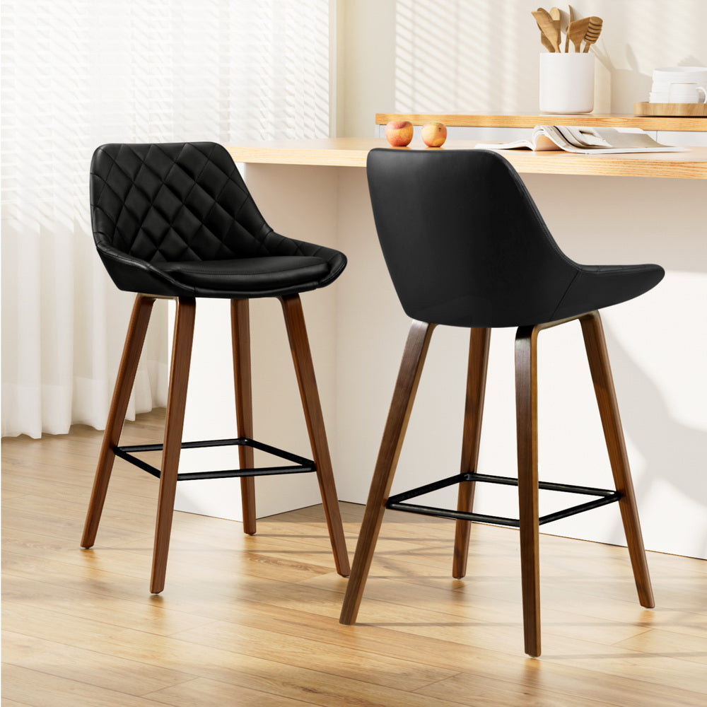 Artiss 2x Bar Stools PU Seat Wooden-Furniture > Bar Stools & Chairs-PEROZ Accessories