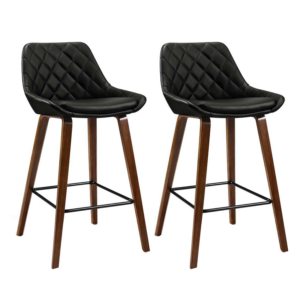 Artiss 2x Bar Stools PU Seat Wooden-Furniture > Bar Stools & Chairs-PEROZ Accessories